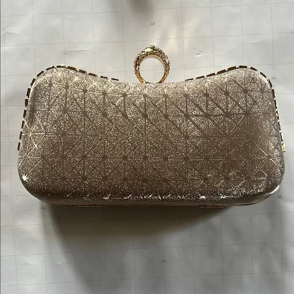 Shimmering Gold Clutch with Ring Handle - Picture 1 of 6